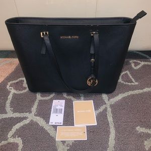 Michael Kors Black Leather Jet Set Travel Tote